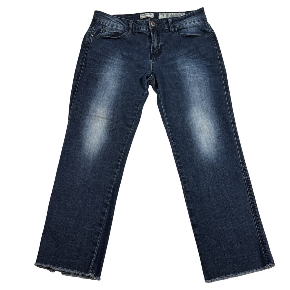 Indigo Rein Crop Jeans Women’s Size 11 Dark Wash Frayed Hem Stretch Denim